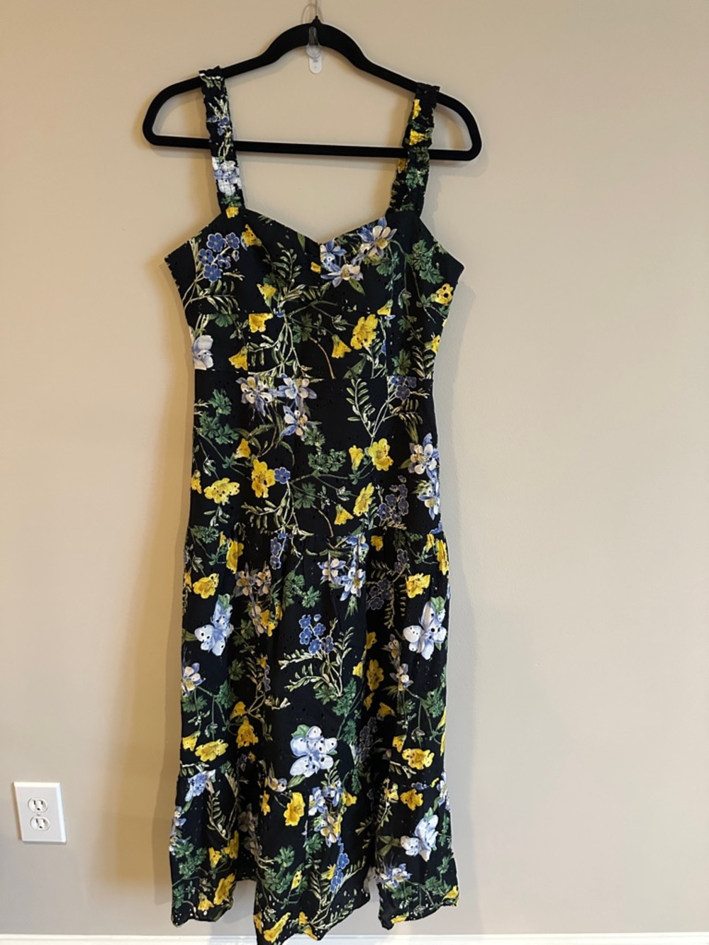 Zara Black Midi Dress with Yellow & Blue Floral Print